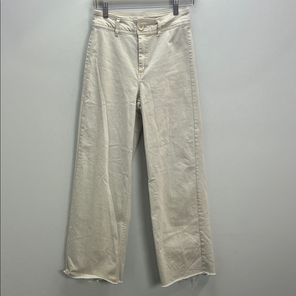 OAT New York Cream High Rise Wide Leg Jeans Raw Hem Womens 4 / 27 Spring